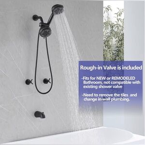 2 Handle Tub Shower Faucet Set Matte Black, 2 Knob Bathtub Shower